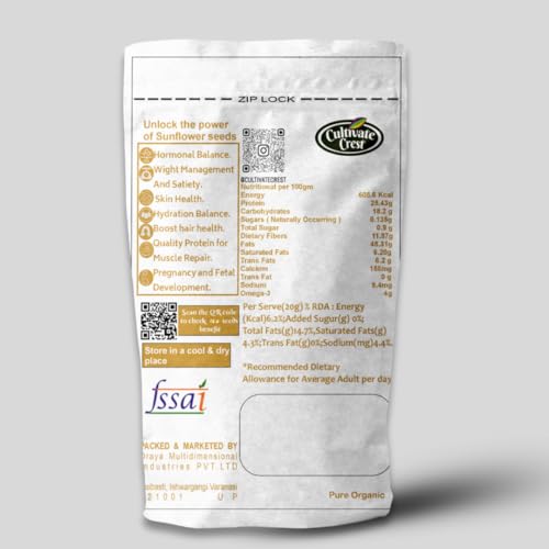 Image of Cultivate Crest Organic Sunflower Seeds 500g | 100% Natural & Raw Sunflower Seeds | Rich in Plant Protein, High Fiber & Magnesium | Natural Superfood Snack | Vegan Friendly | High Protein Seeds