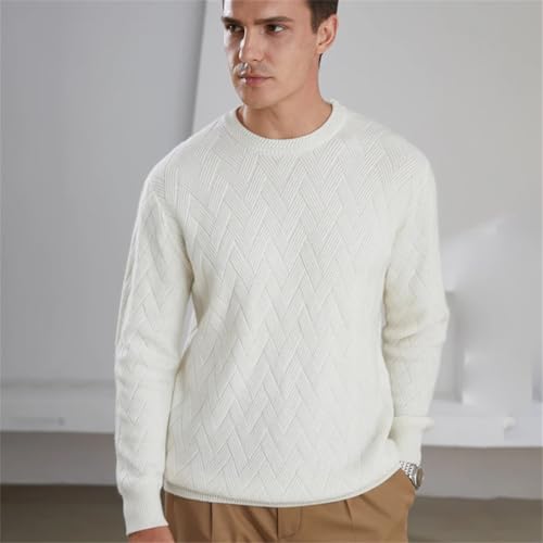 Men Winter Clothing O-Neck Goat Cashmere Thicker Sweater Mat Weave Pattern Knitted Pullovers3