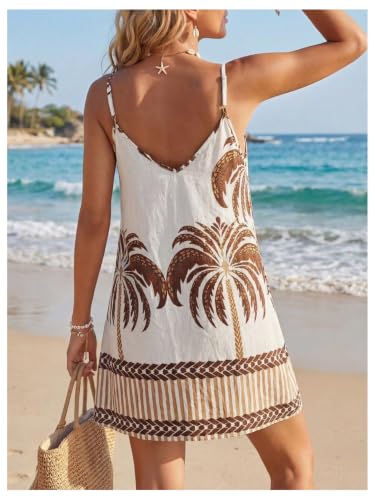 Image of RoseSeek Women's Summer Boho Floral Tropical Mini Dresses Sundress 2026 | V Neck, Spaghetti Strap, Flowy, Beach, Vacation, Hawaiian