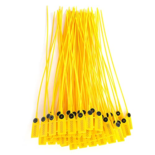 HAOHIZE Plastic Tamper Seals, 100pcs Cable Ties with Number, Security Tags Transportation Truck Plastic Security Seal Label Self Locking Tie 400mm Yellow