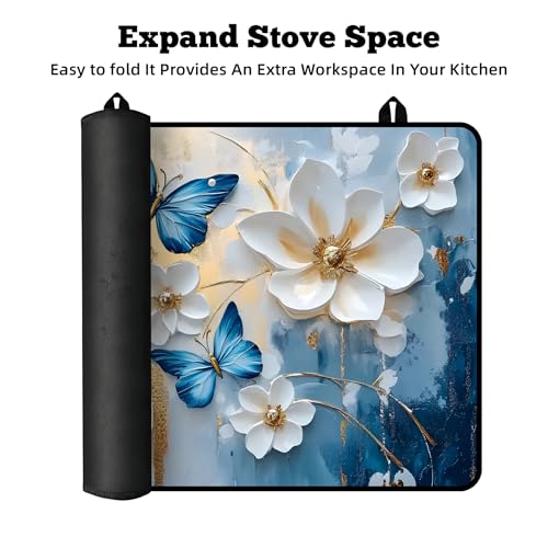 Image of Multi-Design Stove Top Cover for Glass /Electric Stoves - 3-in-1 Heat-Resistant Protector Mat, Non-Slip Drying Rack 28 inchx20 inch (Butterflies, 28 inch L x 20 inch W)