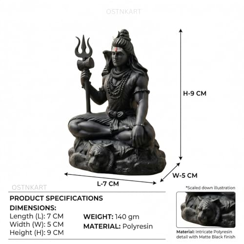 Image of Shiva Statue Car Dashboard Idol 3.5 Inch Black, Resin Shiv Ji for Birthday,Annivesary, Home & Office Pooja Room,Living Room Show Piece New House Warming Gift (Size: L-7 x W-5 x H-9 cm)