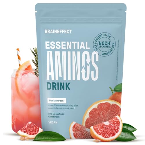 BRAINEFFECT Essential Aminos - Vollständiges Aminosäureprofil (11 Aminosäuren) - Grapefruit Geschmack (270g)