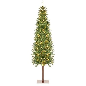 Best Choice Products 6ft Pre-Lit Pencil Christmas Tree, Hinged Artificial Alpine Slim Holiday Decoration w/ 250 LED…