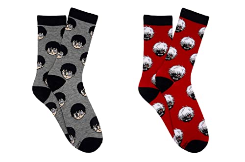 Everything Legwear Tokyo Ghoul Kaneki 2 Pair Pack Crew Socks (2 Pair) - One Size Fits Most