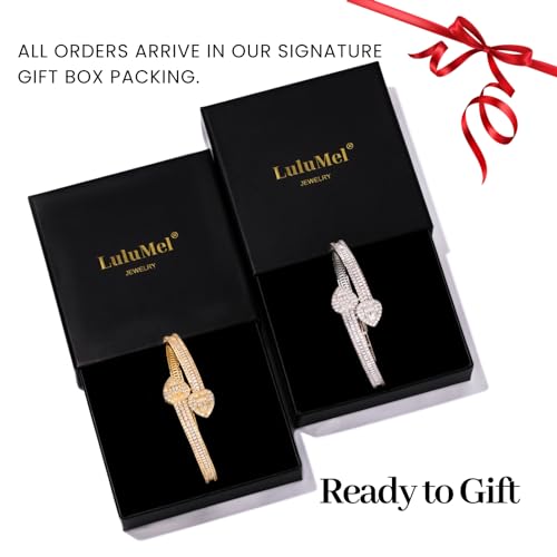 Lulu Mel Iced Heart Bracelet Baguette Bracelet Jewelry Bangle Bracelet for Women, Hip Hop Mens 14k Gold Silver Plated Cubic Zirconia Bangle Bracelet, Women Heart Cuff Bracelet With Jewelry Box4