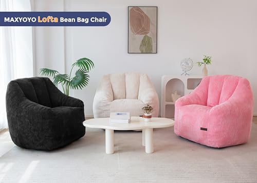Image of MAXYOYO Bean Bag Chair, Bean Bag Sofa with Filler, Cozy Living Room Chair for Adults and Kids, Stuffed Floor Sofa for Bedroom Dorm Reading, Black