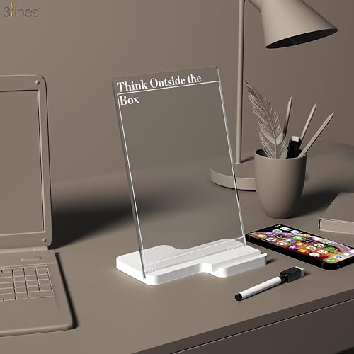 Image of 3 Lines Clarity+ 'Think Outside the Box' Acrylic Board for Desk (24x16 CM)| Best Planner & Organiser | White Acrylic Base With Slot for Phone| With 2 Markers & Cleaning Fabric |Regular Size