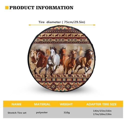 Image of Pensura Aztec Horse Spare Tire Covers Tire Cover, Car Accessories Decorations, Elastic Wheel Covers Universal Wheel Protectors Camper Trailer Rv Travel