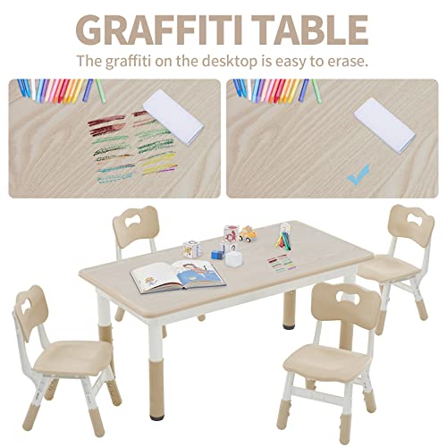 Toddler-Table-and-Chairs-Set-for-4-472L-x-236W-Kids-Study-Table-and-Chair-Set-Height-Adjustable-Graffiti-Desktop-Children-Activity-Table-for-Daycare-Classroom-Home Toddler Table and Chairs Set for 4 472L x 236W Kids Study Table and Chair Set Height Adjustable Graffiti Desktop Children Activity Table for Daycare Classroom Home