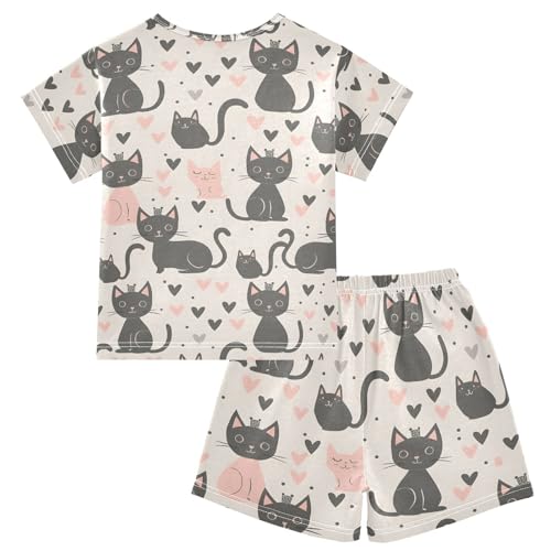 ALAZA Cat Kitten Love Heart Pajamas Short Sleeve 2 Piece Sleepwear Top and Bottom Pajama Set Unisex2