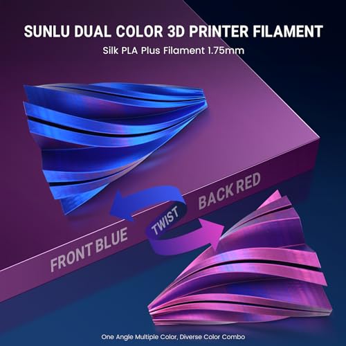 Image of SUNLU Silk Dual Color Pla Filament, Silk PLA 3D Printer Filament 1.75mm, Shiny Silk Texture, Dimensional Accuracy + /- 0.02mm, 1KG Spool (2.2 lbs), PLA Silk Dual Color (Red Blue)