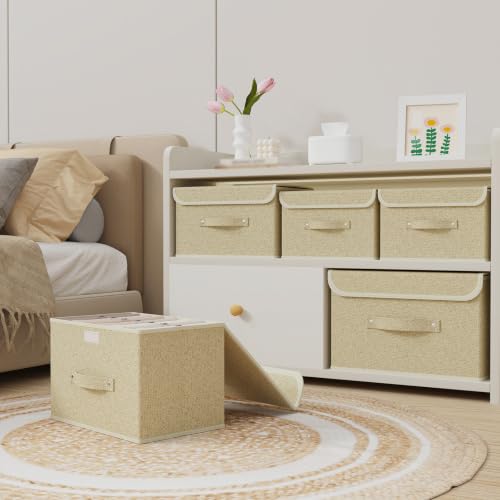 ENUMAIL Storage Bins with Handles,Grey and Beige,13x9.1x7.9in,5 Pack by ENUMAIL - Used condition - Image 3