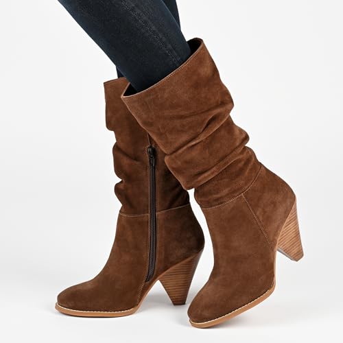 Journee Collection Signature Womens Genuine Leather Syrinn Slouch Suede Mid Calf Boots Padded Stacked Wood Heel Almond Toe2