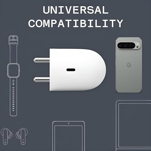 Image of Google 45W C-Type Rapid Fast Charger Adapter for Pixel 9 Pro XL | 9 Pro Fold | 9 Pro | 9 | 8 Pro | 8 | Phone 2 | 2a Plus |Laptop | Chrome Book | Tablet | Buds & USB C Devices Quick Charge 45 w, White