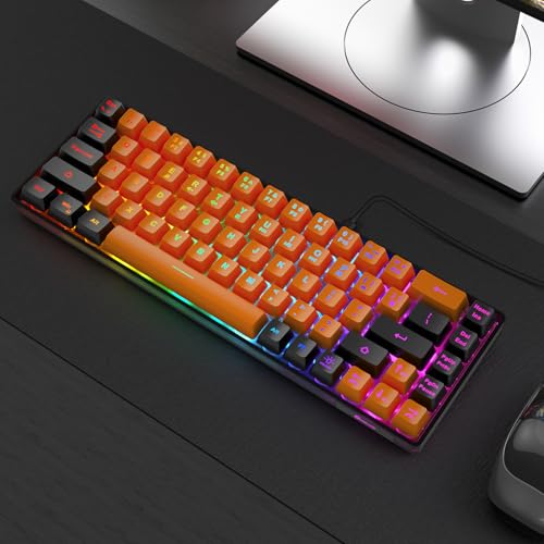 Image of GEODMAER 65% Gaming Keyboard, LED Backlit Mini Wired Keyboard, Ultra-Compact Anti-Ghosting No-Conflict 68 Keys Membrane Gaming Wired Keyboard for PC Laptop Windows Gamer(Orange-Black)