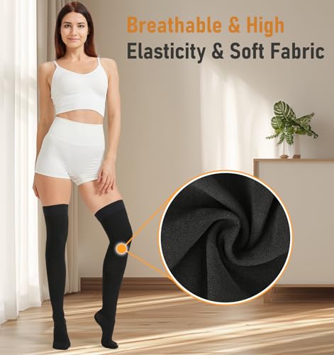 Image of NURCOM 15-20 mmHg Medical Compression Stockings with Dot Silicone Band, Closed Toe Thigh High Compression Socks for Women and Men, Graduated Support Stockings for Varicose Veins, DVT, Black, X-Large