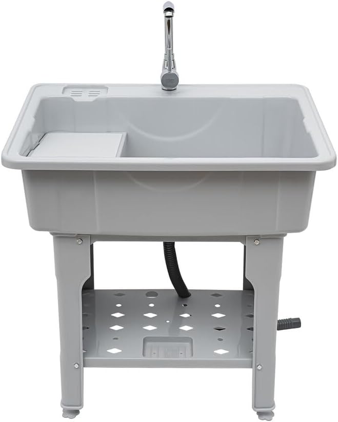 Laundry Sink, Freestanding Plastic Utility Sink with Tap, Recessed Deep Sink Kit, Hose and Drain Kit, Freestanding Plastic Sink for Laundry Room, Basement, Garage and Garden. (80 models)