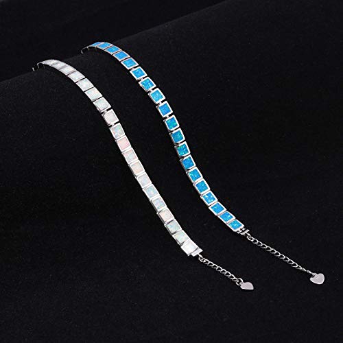 Cinily Blue Fire Opal 14K White Gold Plated Bracelets For Women Jewelry Gems Bracelet 8 3/4" #TOP6