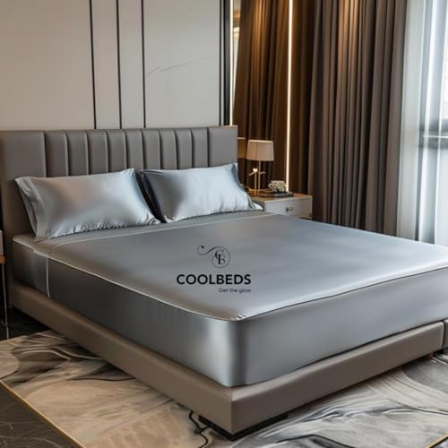 Image of COOLBEDS Satin Bedsheet for Single Bed - Elastic Fitted With 2 Pillow Covers - 400 Thread Count - 190 x 96cms (Silver Grey)