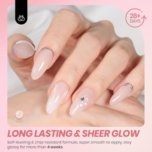 Image of beetles Gel Polish Whispers of Love Jelly Gel Nail Polish Set - 6 Colors Milky White Nude Pink Neutral Sheer Translucent Soak Off UV Gel Nail Kit, Nail Concealer for Salon DIY Manicure Gift Women