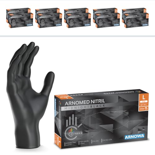 1000 Stück (10x100) ARNOMED Einweghandschuhe Schwarz, Einmalhandschuhe L,...