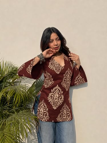 Image of ANNI Designer Cotton Short Kurti for Women | Stylish Kurti | Short Kurti Top | Casual Kurta for Women | Comfortable Cotton Kurtis for Womens