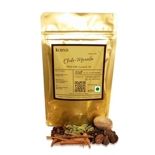 Image of Kurinjy Chole Masala- Whole Spices Mix | Cardamom Cinnamon Clove Peppercorn Kali Elaichi Jaifal | Pure Natural Essential Oil filled Kerala Spices | Crafted for Flavourful Curries, 50g x 1 pack