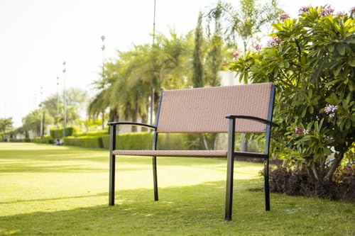 Image of Amazon Brand - Solimo Rattan and Wicker 2 Seater Garden Bench | Durable Outdoor Park Bench for Balcony Patio Terrace, Living Room | Ideal Indoor and Outdoor Seating Furniture (Beige)