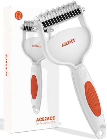 ACE2ACE Dog Comb, Double Sided Dog Dematting Comb, Pet Grooming Comb, Undercoat Rake Comb for Dogs Cats, Dematting Deshedding for Dogs Cats, Remove Undercoat Knots, Tangles, and Mats (Orange)