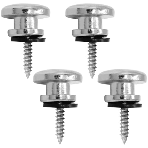BLPRKOT 4 Pièces Sangle Guitare Fixer Metal with Argent Buttons with Fixing Screws and Rubber Cushion for Electric Guitar Classical Guitar Bass