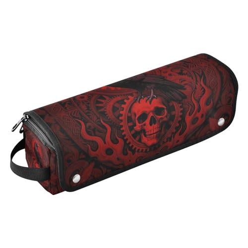 Estuche de viaje 2 en 1 para rizador y plancha de cabello y tapete resistente al calor grande para herramientas calientes, rizador, plancha, volumizador de cabello estilo rojo gótico con calavera Raven miniatura 1