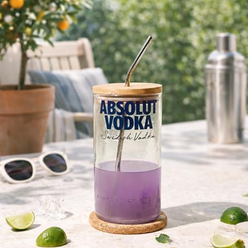 Image of KAVI Eco-Friendly Glass Bottle Sipper 600ml with Wooden Lid & Metal Straw | Tumbler for Mojito, Soda, Smoothies, Whiskey, Iced Coffee, Tea & Cocktails | Pack of 1