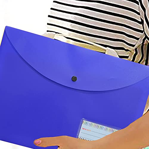 Image of True-Ally 5 pcs Bright Color Envelope Folder, Poly-Plastic A4 Documents File Storage Bag with Snap Button Certificate File Holder Document Folder for Certificates (Blue)