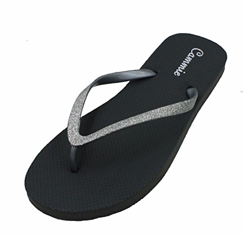 Dona Michi Womens Flip Flop with Glitter Straps and Comportable Footbed, Cool Looking Style_Grey_6