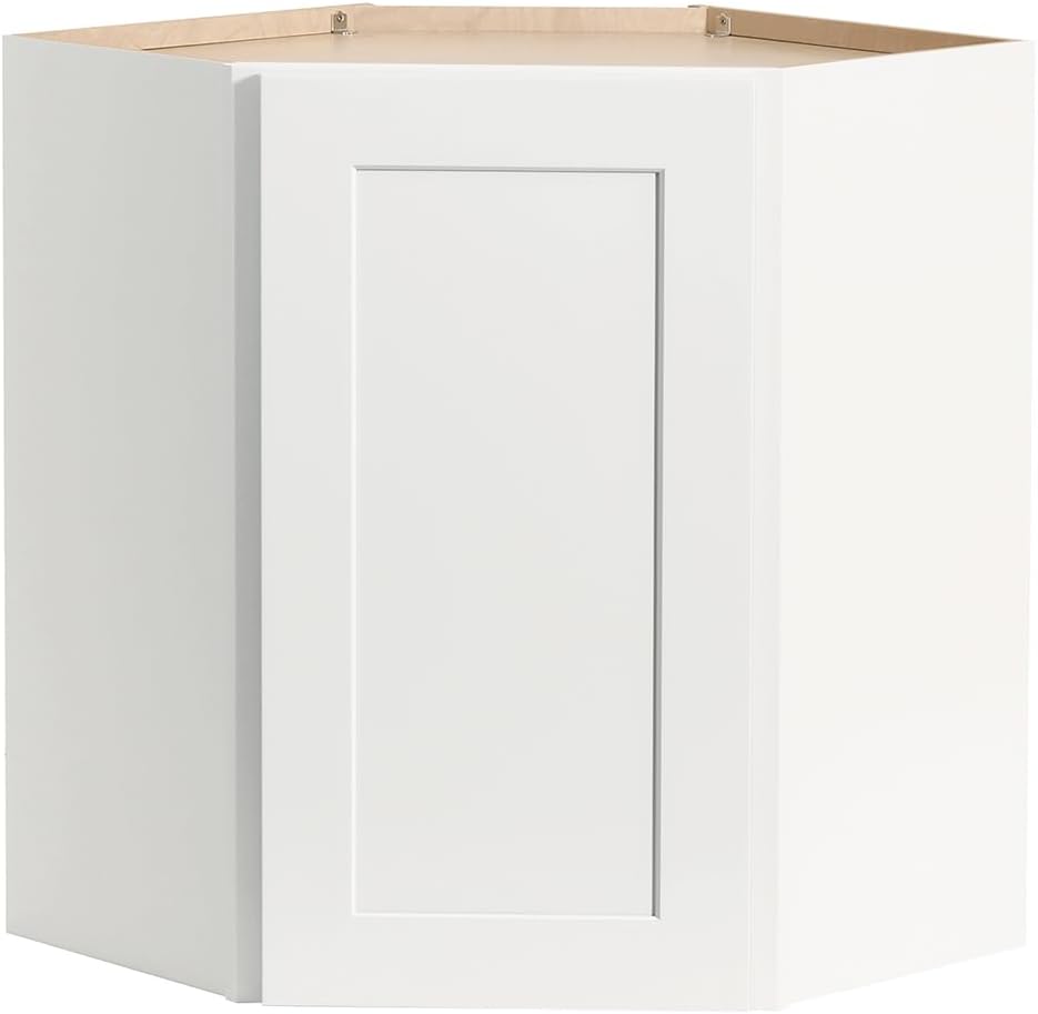 Shaker Style Diagonal Corner Wall Cabinet by Solid Wood with Shelves,Free-Standing Corner Storage Cabinet for Kitchen and Living Room(24" W×12" D×36" H)