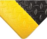 Wearwell Diamond-Plate Tuf Sponge Anti-Fatigue Workstation Mat - Black/Yellow. 3' W x 5' L x 1/2" Thickness. PVC Vinyl Sponge. Safety Rounded Edges. Light Industrial Applications (452.12x3x5BYL)