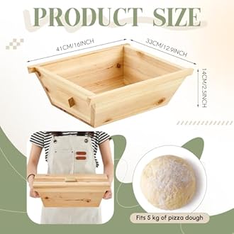 Juexica Tradition Wooden Pizza Dough Proofing Box with Lid Handle 16 x 13 Inch Pizza Dough Proofing Container Tray for Kitchen Homemade Pizza Bread Making Accessories Storage, Natural