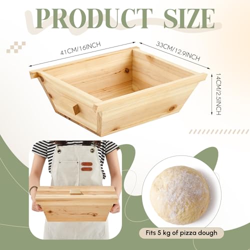 Juexica Tradition Wooden Pizza Dough Proofing Box with Lid Handle 16 x 13 Inch Pizza Dough Proofing Container Tray for Kitchen Homemade Pizza Bread Making Accessories Storage, Natural