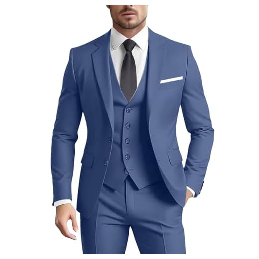 Terno masculino 3 peças slim fit formal negócios casamento 2 botões blazer colete conjunto calça smoking, Jeans azul, XGG