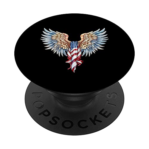 Veterans day, 4th of July patriotic wings angel usa flag PopSockets Swappable PopGrip, Black
