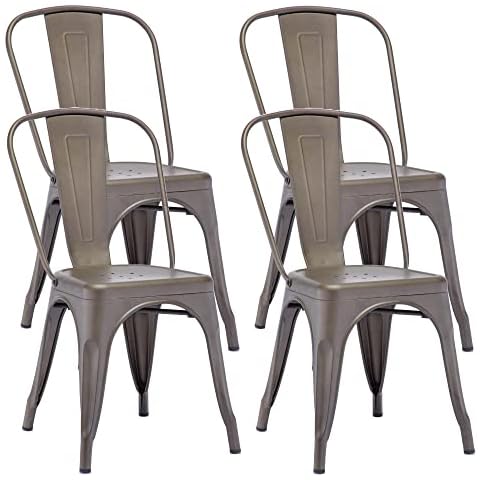 Duhome Metallstuhl 4er Set Esszimmerstuhl aus Eisen Bistrohstuhl mit Rückenlehne Küchenstuhl Stapelbar Robust für Garten Esszimmer Balkon Bar, Matt/Metallic Braun Cover