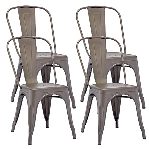 DUHOME Chaise de Salle à Manger Lot de 4 Chaise de Cuisine Empilable Tabouret en Métal Siège avec Dossier pour Bar Café Salon Restaurant, Métal Brun