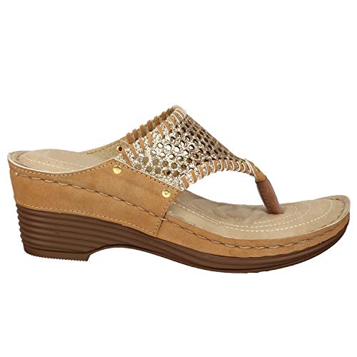 Image of XE Looks Women's Comfortable Orthopedic Slippers | Lightweight Wedge Heel with Elegant Gold Detailing | Cushioned Footbed Doctor Slippers For Girls & Women