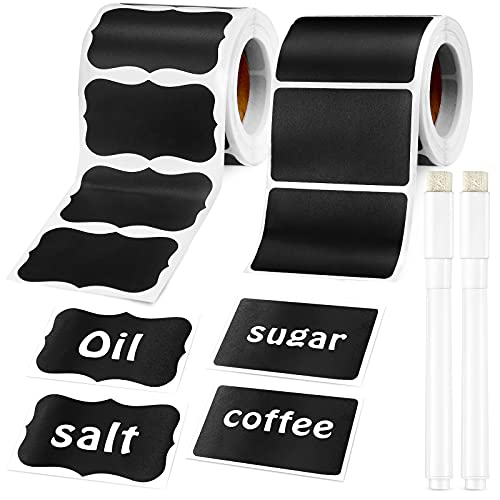 300 Pieces Chalkboard Labels Reusable Waterproof Chalk Sticker Labels with 2 Chalk Liquid Markers for Jar Storage Bins Bottle Craft Kitchen Pantry