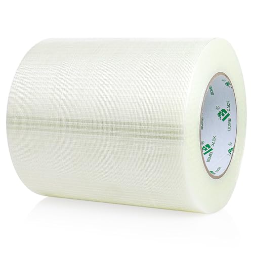 Image of BOMEI PACK Wide Fiber Reinforced Packing Tape 6 inch, Clear Heavy Duty Bi Directional Filament Strapping Tape 6Inch x 55yds 6.7Mil
