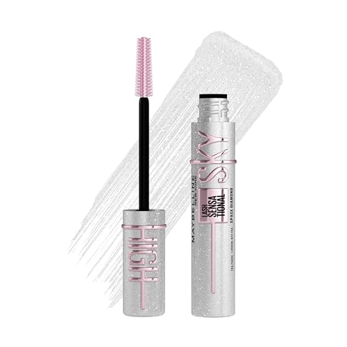 Maybelline New York Sky High Space Diamond Mascara für extreme Länge & galaktischen Glanz Silberne Glitzer-Partikel für funkelnde Wimpern Tower Flex Bürste & Bambusextrakt Effekt-Look