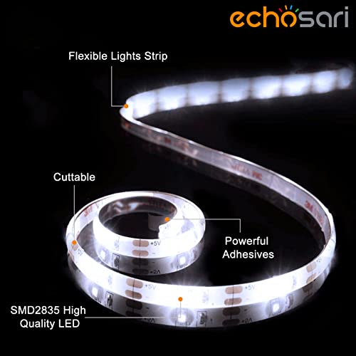 Image of echosari Battery Operated Led Strip Lights White with Remote, 8 Modes, Dimmable, Timer, Self-Adhesive, Cuttable, for PC TV Kitchen Cabinet Shelves Bedroom Decor (3m 90LED) (Pack of 3)
