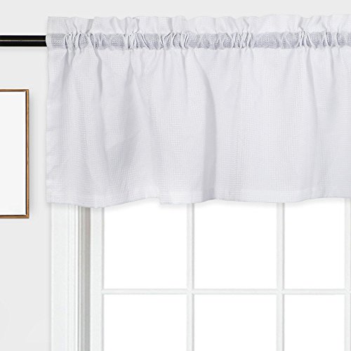 Nanan Kitchen Curtains Set 3 Piece 24 Inch Length, Waffle Weave Textured Cafe Cutains Tier And Valances, Waterproof Bathroom Curtains Window Treatment(White, 60"*24"+15") #TOP2
