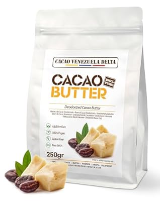 Cacao V Delta Manteca De Cacao Pura Desodorizada 250g Para Uso Alimentario y Cosmético - Manteca Sin Gluten Vegana Paleo y Keto Ideal Para Chocolates y Postres Sin Aditivos y Antioxidante